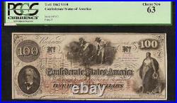Unc 1862 $100 Confederate States Currency CIVIL War Hoer Note T-41 Pcgs 63