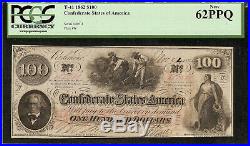 Unc 1862 $100 Dollar Confederate States Csa Note CIVIL War Money T41 Pcgs 62 Ppq