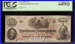 Unc 1862 $100 Dollar Confederate States Currency CIVIL War Note T-41 Pcgs 64 Ppq