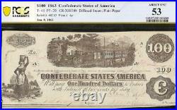 Unc 1862 1863 $100 Confederate States Currency CIVIL War Train Note T-40 Pcgs 53