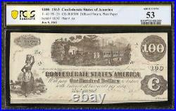 Unc 1862 1863 $100 Confederate States Currency CIVIL War Train Note T-40 Pcgs 53