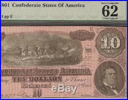 Unc 1864 $10 Dollar Bill Confederate Currency CIVIL War Era Note Money T-68 Pmg