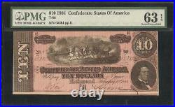 Unc 1864 $10 Dollar Confederate States Currency CIVIL War Note Money Pmg 63 Epq