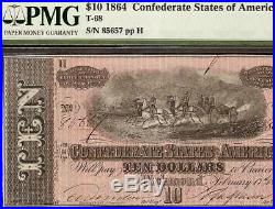 Unc 1864 $10 Dollar Confederate States Currency CIVIL War Note Money Pmg 64 Epq