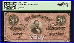 Unc 1864 $50 Bill Confederate States Currency CIVIL War Note Money T-66 Pcgs Ppq