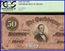 Unc 1864 $50 Bill Confederate States Currency CIVIL War Note Money T-66 Pcgs Ppq