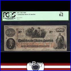Uncirculated T-41 1862 $100 Confederate Currency Pcgs 62 CIVIL War 30981