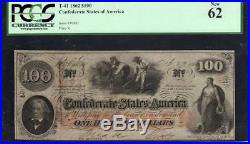Uncirculated T-41 1862 $100 Confederate Currency Pcgs 62 CIVIL War 30981