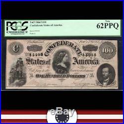 Uncirculated T-65 1864 $100 Confederate Currency Pcgs 62 Ppq CIVIL War 55985