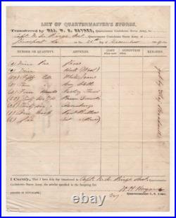 Us 1854 CIVIL War Confederate States Army Purchase Order Signed Major W. H Haynes