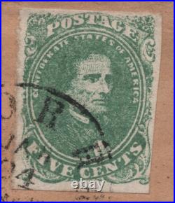 Us 1862 CIVIL War Confederate Cover Franked Scott #1 Tied Tudor Jan. 24, 1864