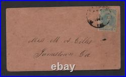 Us 1862 CIVIL War Confederate Cover Franked Scott #2c Milky Blue 4 Margins Tied