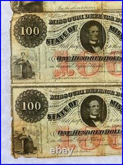 VERY RARE Uncut sheet 4X Missouri Confederate Civil War Bonds 1860s $100 $50