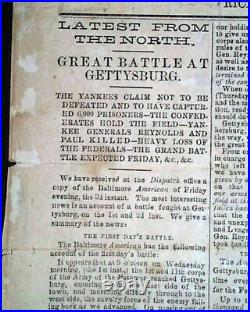 VERY Rare CONFEDERATE Richmond Va BATTLE OF GETTYSBURG 1863 Civil War BROADSIDE