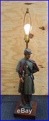 VTG Civil War Confederate Soldier Wood Carved Lamp by Dunning 1971 Working 35 T