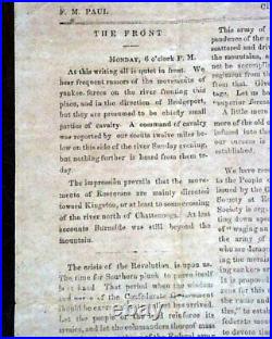 Very Rare CONFEDERATE BROADSIDE Chattanooga Tennessee Civil War 1863 Newspaper