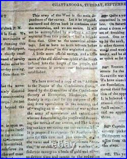 Very Rare CONFEDERATE BROADSIDE Chattanooga Tennessee Civil War 1863 Newspaper