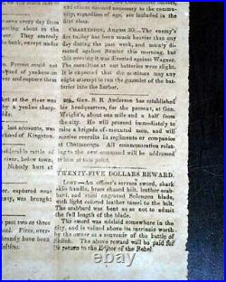 Very Rare CONFEDERATE BROADSIDE Chattanooga Tennessee Civil War 1863 Newspaper