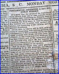 Very Rare CONFEDERATE Columbia South Carolina Southern 1864 Civil War Newspaper