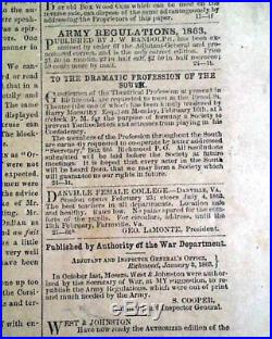 Very Rare CONFEDERATE Illustrated Civil War JAMES LONGSREET Print 1862 Newspaper