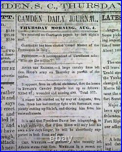 Very Rare CONFEDERATE South Carolina CAMDEN SC Civil War 1864 Rebel Newspaper