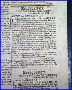 Very Rare CONFEDERATE South Carolina CAMDEN SC Civil War 1864 Rebel Newspaper