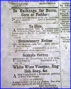 Very Rare CONFEDERATE South Carolina CAMDEN SC Civil War 1864 Rebel Newspaper