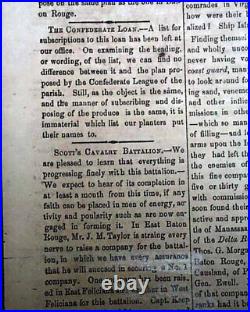 Very Rare CONFEDERATE West Baton Rouge LA Louisiana CIVIL WAR 1861 Old Newspaper