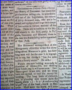 Very Rare CONFEDERATE West Baton Rouge LA Louisiana CIVIL WAR 1861 Old Newspaper