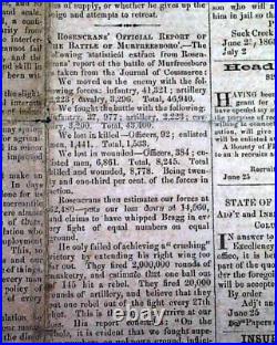 Very Rare SPARTANBURG SC Siege of Vicksburg CONFEDERATE 1863 Civil War Newspaper