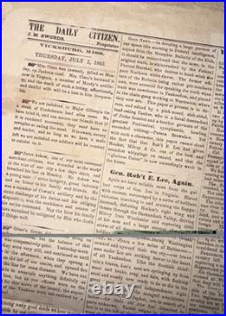 Vicksburg 1863 Confederate Newspaper on WallPaper Civil War Early Reprint