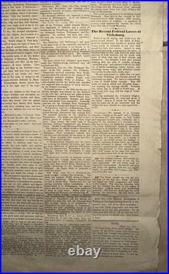 Vicksburg 1863 Confederate Newspaper on WallPaper Civil War Early Reprint