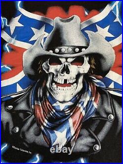 Vintage American Thunder XL T-Shirt Confederate Skull Civil War Single Stitch