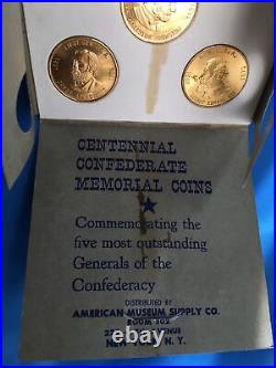 Vintage CENTENNIAL CONFEDERATE MEMORIAL BEST GENERALS 5 COIN ORIGINAL PACKAGING