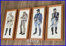 Vintage CHARLES Rodgers Civil War Confederate Soldier 4 Art Prints Wood Framed
