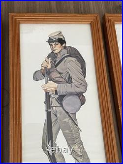 Vintage CHARLES Rodgers Civil War Confederate Soldier 4 Art Prints Wood Framed