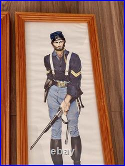 Vintage CHARLES Rodgers Civil War Confederate Soldier 4 Art Prints Wood Framed