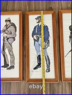 Vintage CHARLES Rodgers Civil War Confederate Soldier 4 Art Prints Wood Framed