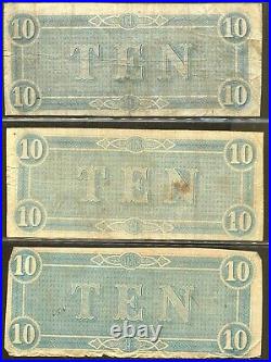 Vintage CIVIL War Paper Money1864 Confederate Currency $10 14 Note Lot