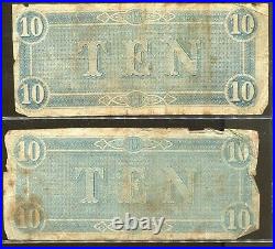 Vintage CIVIL War Paper Money1864 Confederate Currency $10 14 Note Lot