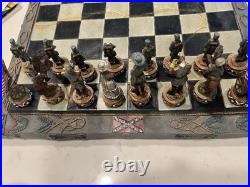 Vintage Civil War Chess Set Dragon Crest Union Confederate Resin Board Complete