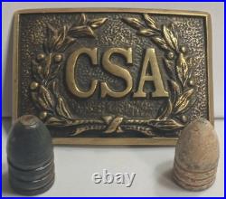 Vintage Civil War Confederate CSA Belt Buckle And 2 Civil War Bullets, Very Rare