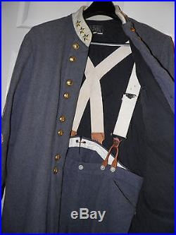 Vintage Civil War Confederate Frock Coat 3 Star Sz48 Pants Sz42 Servant & Co USA