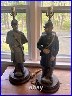 Vintage Civil War Union & Confederate Soldier Lamps Chalkware Dunning Set of 2