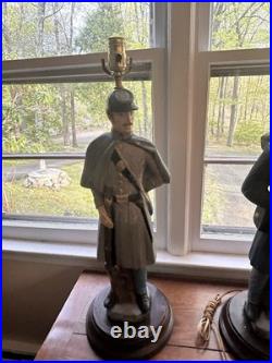 Vintage Civil War Union & Confederate Soldier Lamps Chalkware Dunning Set of 2