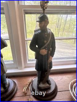 Vintage Civil War Union & Confederate Soldier Lamps Chalkware Dunning Set of 2