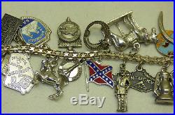 Vtg Sterling Silver Charm Bracelet Southern States Horses Civil War Confederate