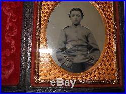 Young Confederate Civil War Soldier 1/9 Plate Ambrotype & Full Case