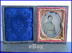 Young possible Confederate Civil War soldier purple glass ambrotype photograph